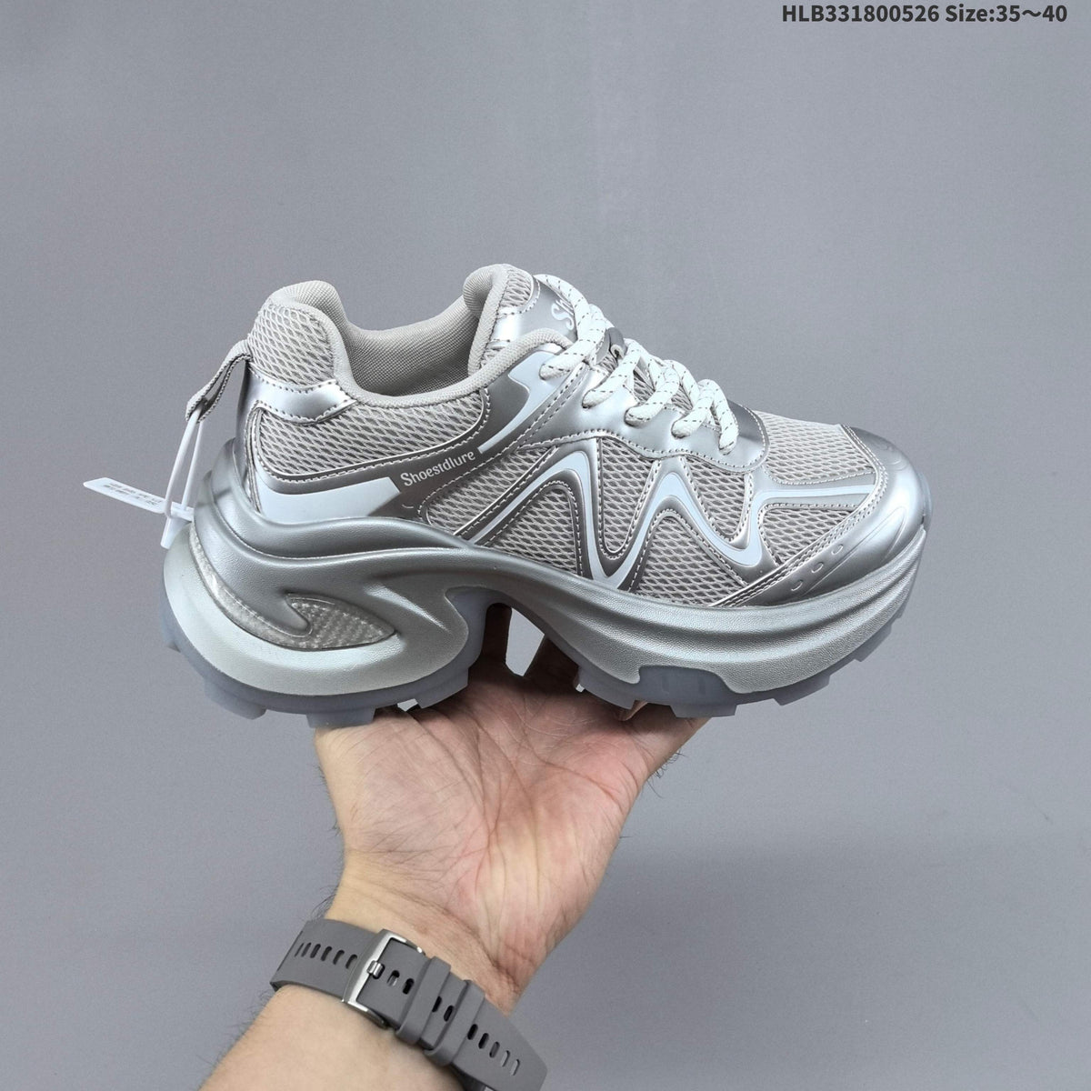 GG-CC Chunky Low-Top Sneakers in Silver and White