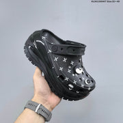 Crocs Platform Clogs Black White Print HL061300407