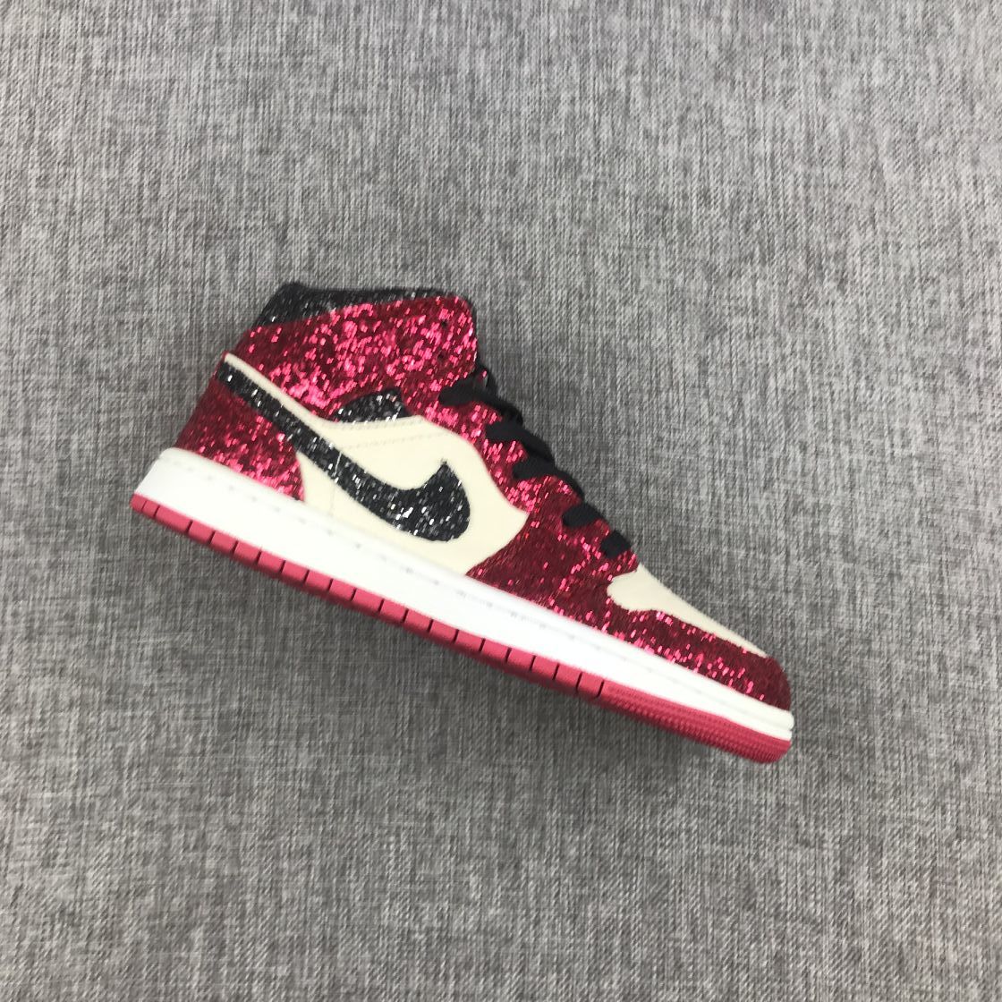 Air Jordan 1 Mid Chicago Starfish Sneakers, Red and Black