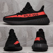 Yeezy 350 V2 Black and Red Knit Sneakers