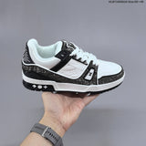 Louis Vuitton Trainer Sneakers in White and Black with Embellished Trim