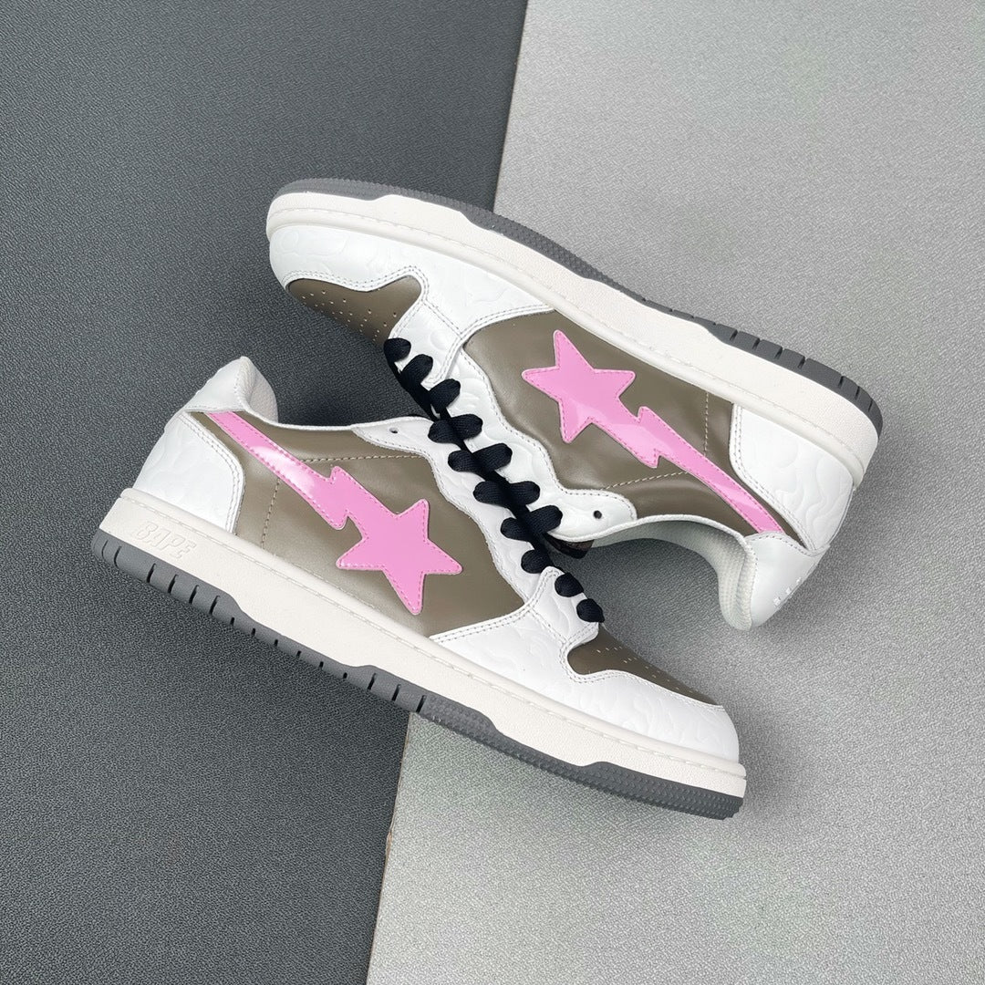 BAPE Sk8 Sta Low-Top Sneakers in White, Taupe and Pink