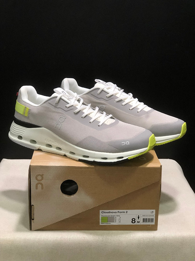 On Cloudnova Form 2 Sneakers, Grey and Fluorescent Green