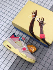 Union x Air Jordan 4 Sneakers Pink Beige Navy Yellow