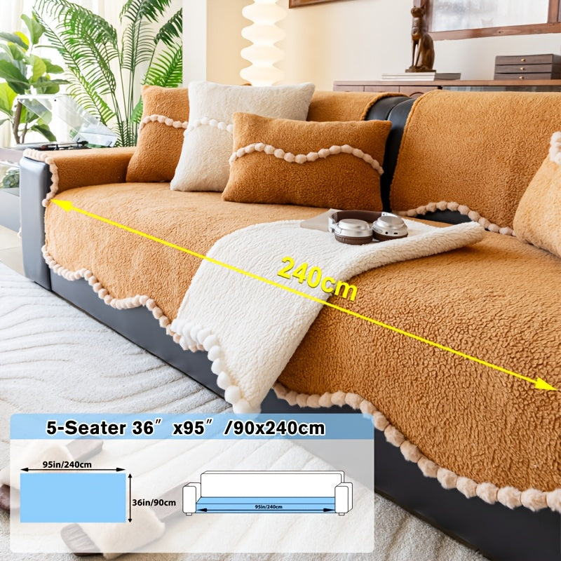 1pc of Solid Color Cushion with Ball Edge Decoration, Perfect for Adding Warmth to Your Home During Winter. This Anti-Slip, Pet-Friendly Cushion Is Suitable for All Seasons And Ideal for Use in Bedrooms, Living Rooms, And Offices