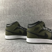 Jordan 1 Mid Sneakers in Black and Olive Green