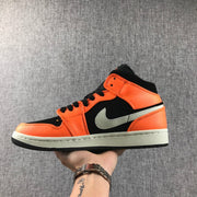 Air Jordan 1 Mid Shattered Backboard Sneakers, Black and Orange