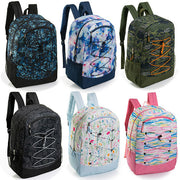 19" Deluxe Wholesale Bungee Backpacks | 6 Prints & Colors | 2 Mesh Side Pockets - Bulk Case of 24