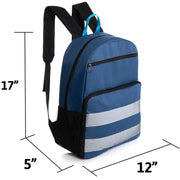 17" Double Reflective Wholesale Backpack in 6 Colors - 2 Side Pockets - Bulk Case of 24 Bookbags