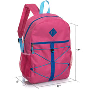 17" Wholesale Bungee Backpacks in 6 Colors with Side Pockets - Bulk Case of 24 Bookbags