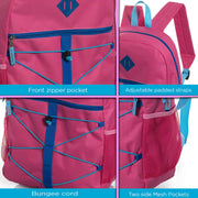 17" Wholesale Bungee Backpacks in 6 Colors with Side Pockets - Bulk Case of 24 Bookbags