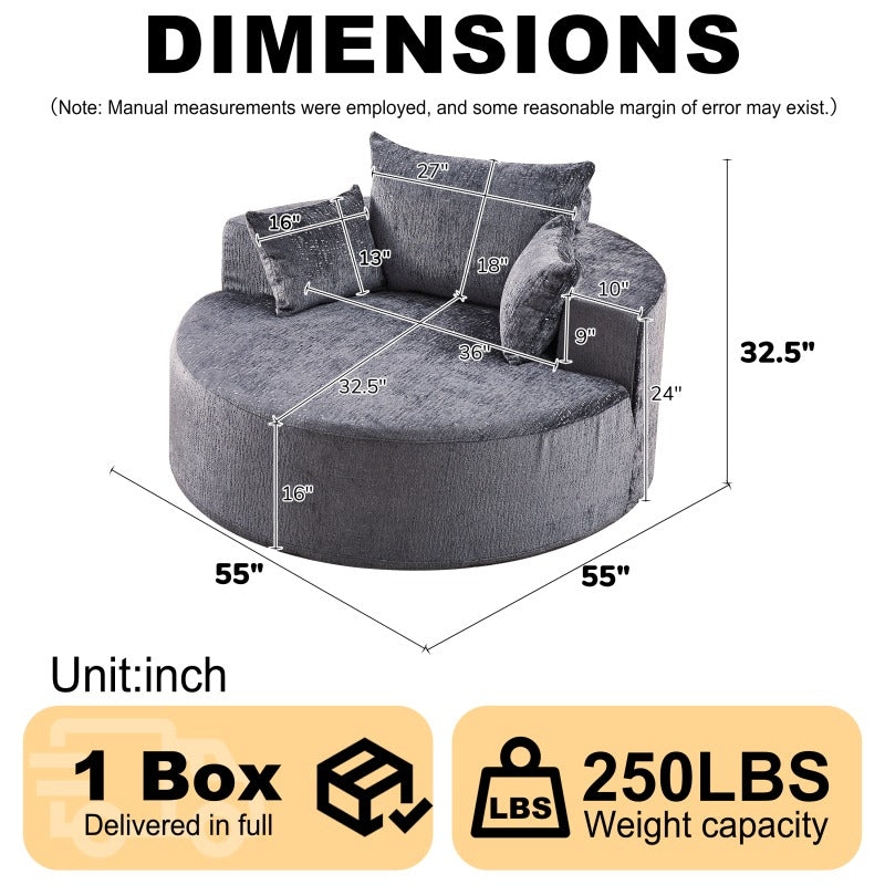 55'L Chenille Sponge Single Sofa No Assembly Required Fluffy Modern Sleeper Chair for Living Room Bedroom Lounge and Projection Room Not a Swivel Chair.