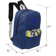 17" Padded Back Kids Wholesale Backpacks with a Diamond Patch in 8 Colors  - Bulk Case of 24