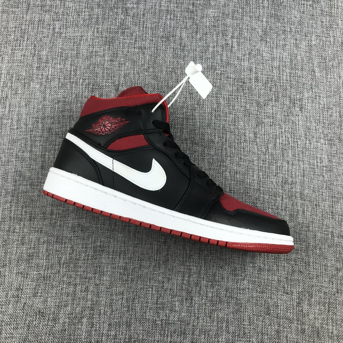 Jordan 1 Mid Black Red Canvas-Style Sneakers 554724-020