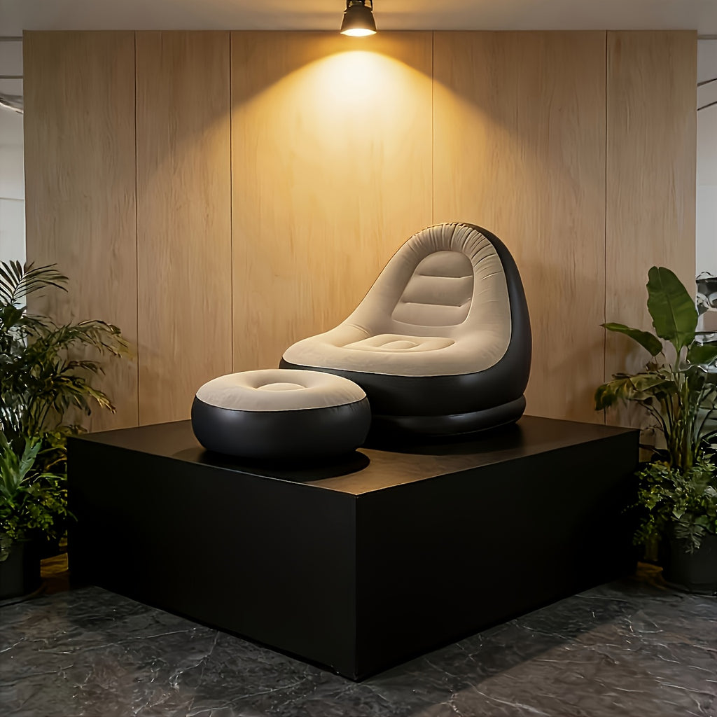 Foldable Large Inflatable Sofa with Ottoman, Indoor\u002FOutdoor Use - Easy Storage, Multi-functional, Flocked Footrest Home Lounge Chair - Portable Inflatable Sofa for Camping and Picnics, Compact and Space-Saving, Great Holiday Gift