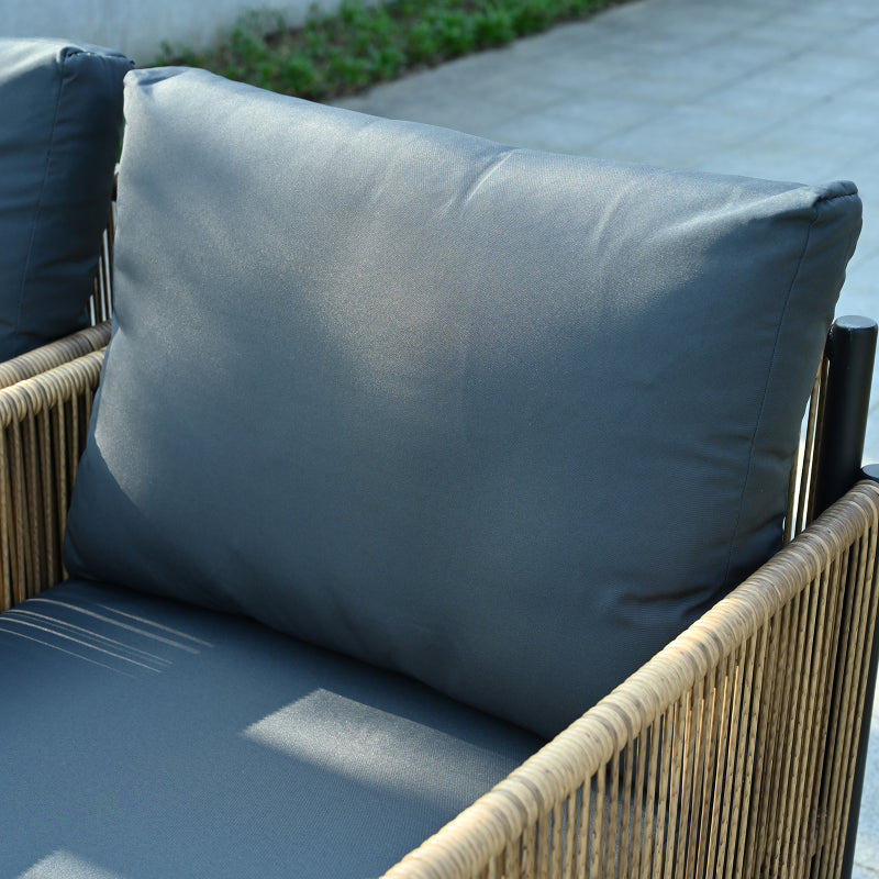 2pcs Outdoor Brown PE Wicker Sofa Set | Single Sofa with Grey Cushion, Engineered Wood Frame, 40D Density