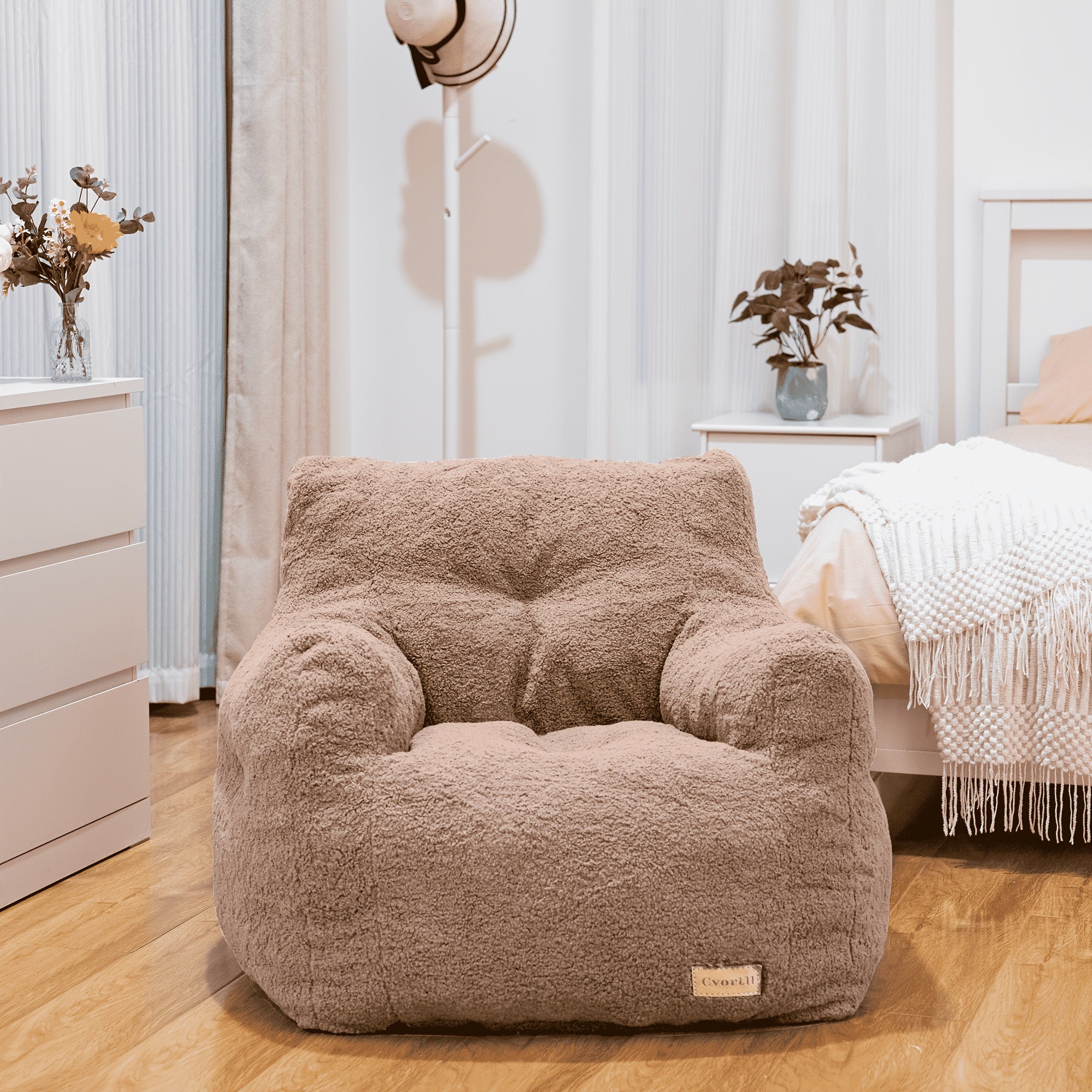 Cozy Bean Bag Sofa Fluffy & Comfy Bean Bag Chair With Filler | Tufted Soft Stuffed Filling, Handrail - For Bedroom, Apartment, Living Room