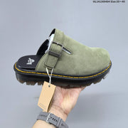 Dr. Martens Buckle-Strap Mule Clogs in Black and Sage