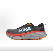 HOKA Bondi 8 Running Shoes, Black Gray and Red