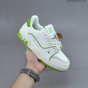 Louis Vuitton Trainer Low-Top Sneakers, White and Green/Blue