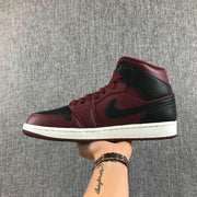 Air Jordan 1 Mid Black and Burgundy Sneakers 554724-601