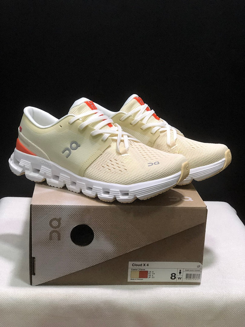 On Cloud X 4 Sneakers in Cream and Orange
