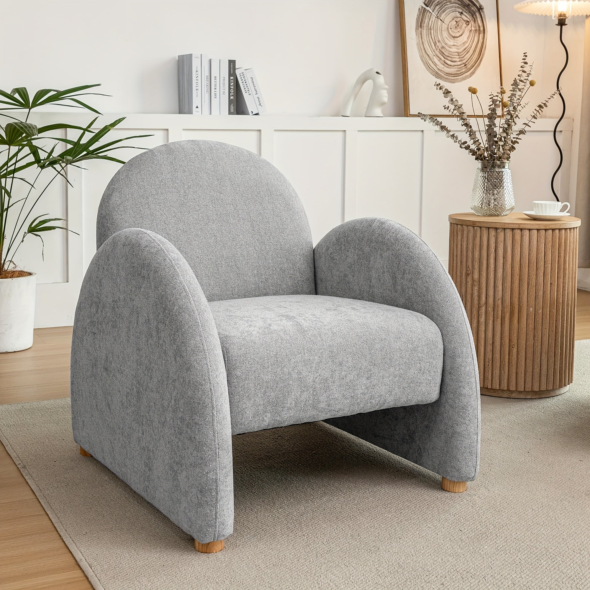 Modern Accent Chair, Upholstered Boucle Arm Single Sofa, Comfy Armchair, Fluffy Reading Chair For Living Room, Bedroom, Home Office