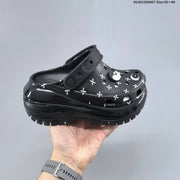 Crocs Platform Clogs Black White Print HL061300407