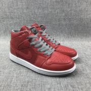 Jordan 1 Mid High-Top Sneakers in Red and Grey