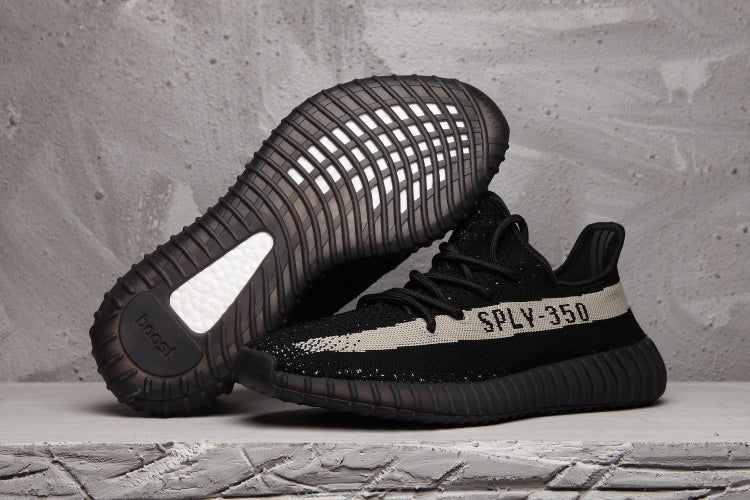 Yeezy 350 V2 Black and Cream Sneakers