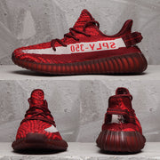 Yeezy 350 V2 Burgundy Zebra Knit Sneakers