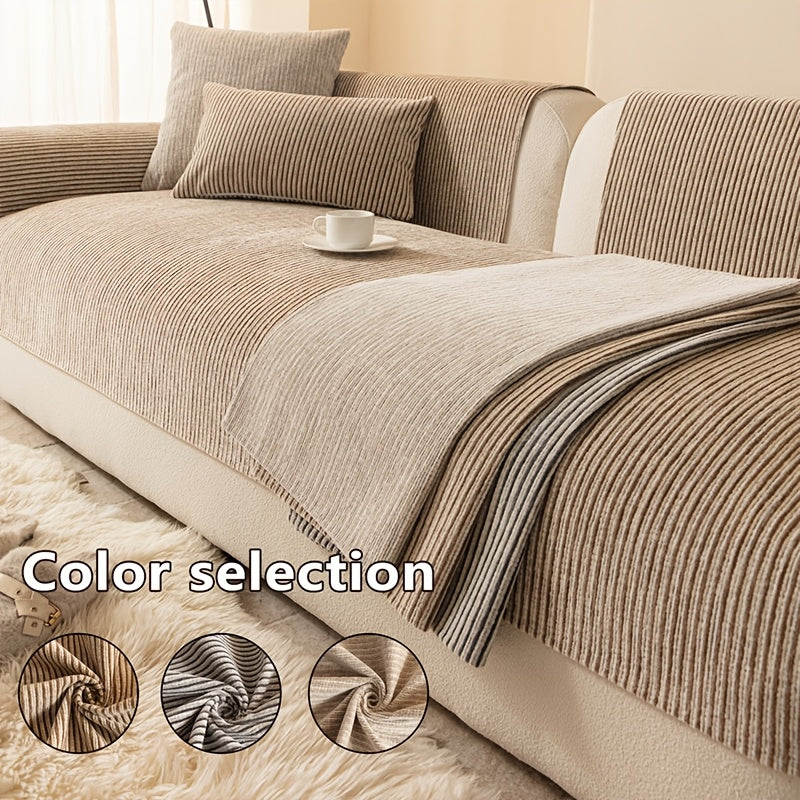 1pc Modern Striped Sofa Cushion, Non-Slip and Pet-Friendly Sofa Cushion, Suitable for 1-4 Seats, Soft and Comfortable Living Room Decor, Machine Washable Polyester, Gray, Beige, and Coffee Brown Stylish Abstract Design, Pet-Friendly Non-Slip Cover