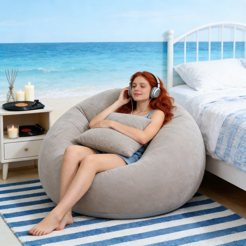 An Extra-Large Inflatable Lazy Sofa Chair | Made of Gray PVC Material, Portable And Foldable, Designed Ergonomically. Usable in All Four Seasons, Perfect for 100 Different Scenarios, Including Living Rooms And Outdoor Camping