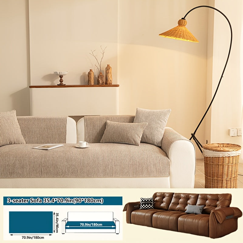 1pc Modern Striped Sofa Cushion, Non-Slip and Pet-Friendly Sofa Cushion, Suitable for 1-4 Seats, Soft and Comfortable Living Room Decor, Machine Washable Polyester, Gray, Beige, and Coffee Brown Stylish Abstract Design, Pet-Friendly Non-Slip Cover