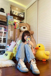 BAPE SK8 STA Sneakers in Light Blue and Beige