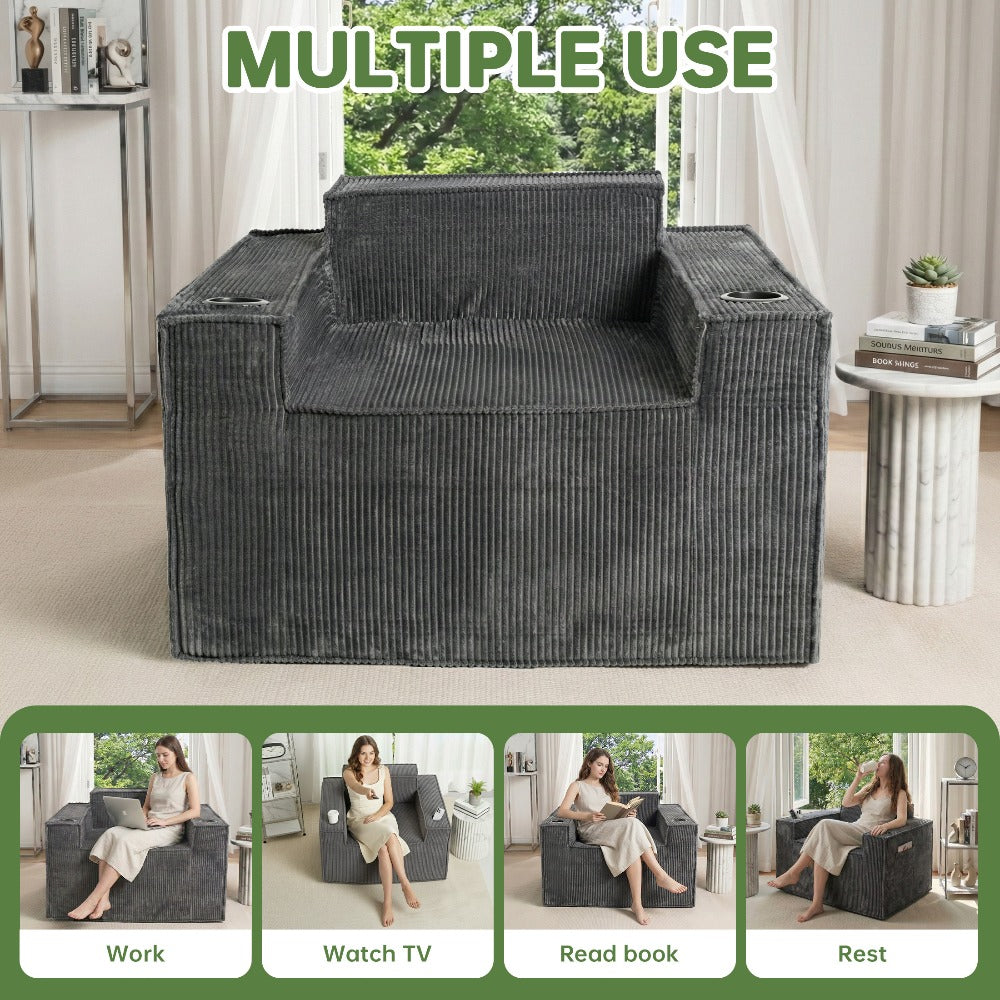 42'' Ultra-Plush Corduroy Sofa, Deep Seat, Single Couch for Small Living Room, Bedroom, No Assembly Required