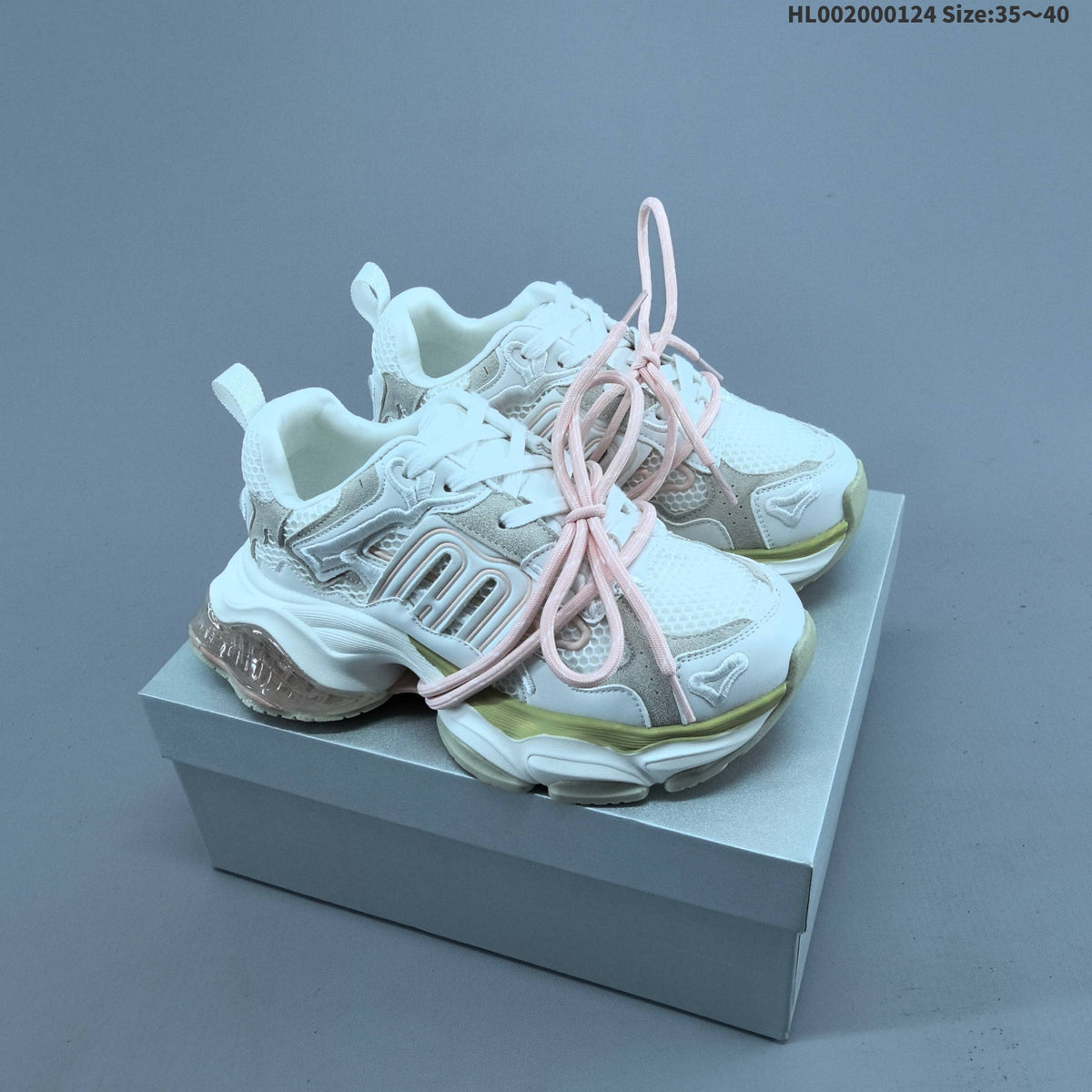 GGCC Chunky Low-Top Sneakers in White and Lime