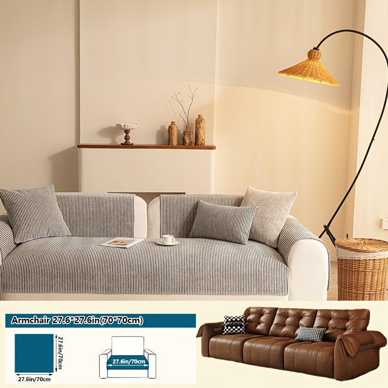 1pc Modern Striped Sofa Cushion, Non-Slip and Pet-Friendly Sofa Cushion, Suitable for 1-4 Seats, Soft and Comfortable Living Room Decor, Machine Washable Polyester, Gray, Beige, and Coffee Brown Stylish Abstract Design, Pet-Friendly Non-Slip Cover