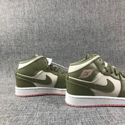 Air Jordan 1 Mid GG Sneakers in Olive Green and White