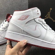 Air Jordan 1 Mid White and Red Sneakers 554725-103