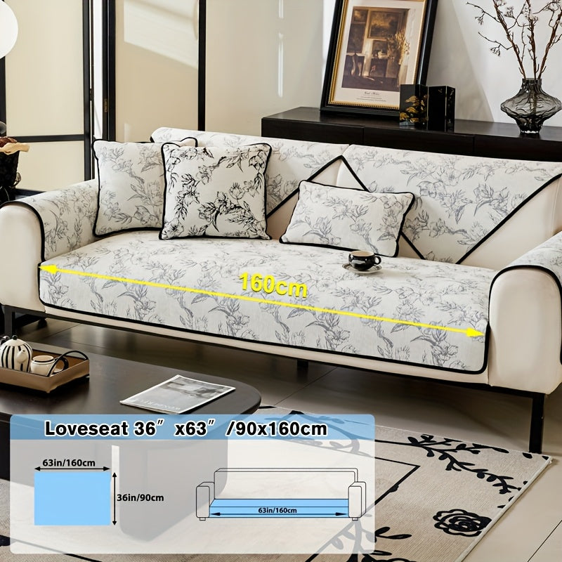 1pc of Chenille Sofa Cushion, a New High-Quality, Dust-Resistant Seat Cushion with Backrest Towel, Suitable for All Seasons, Universally Anti-Slip And Resistant to Cat Scratches, Machine Washable And Can Also Be Hand Washed