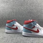 Air Jordan 1 Mid Ice Blue White and Red Sneakers 555112-104