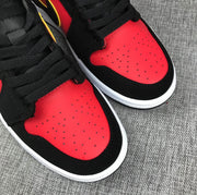 Air Jordan 1 Mid Black, Red and Volt Sneakers