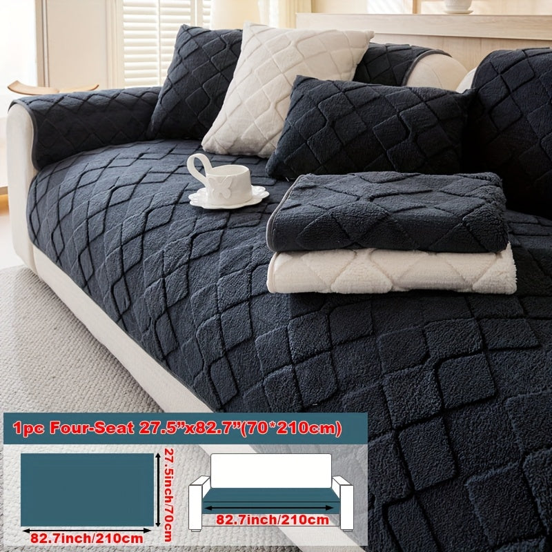 1pc Faux Rabbit Long Plush Sofa Cushion, Winter Warmth, Thickened Plush, Delicate and Soft, Pet Favorite, Non-Slip Sofa Protector - Qiange