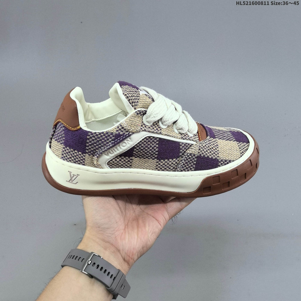 Louis Vuitton Trainer Low Sneaker in Purple and Beige Check