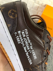 Jordan 1 Low Brown Black Sneakers with Monogram Print