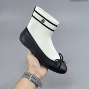 Chanel Sock Ballet Flats with Bow, Black and White
