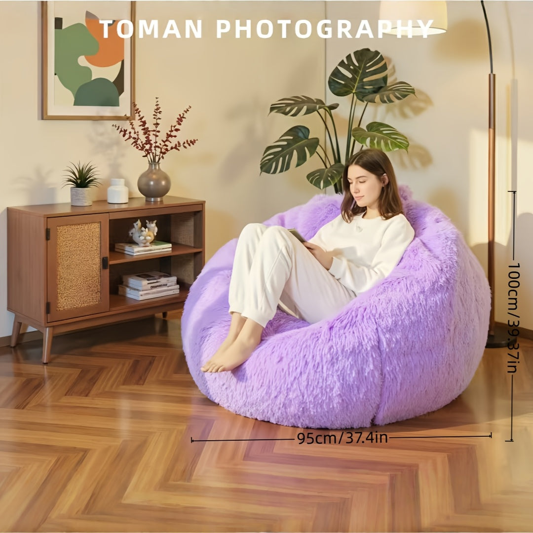 Comfort Chair Fluffy 3ft Plush Toy Storage Bean Bag Cover | No Filling, Faux Fur, Lazy Sofa