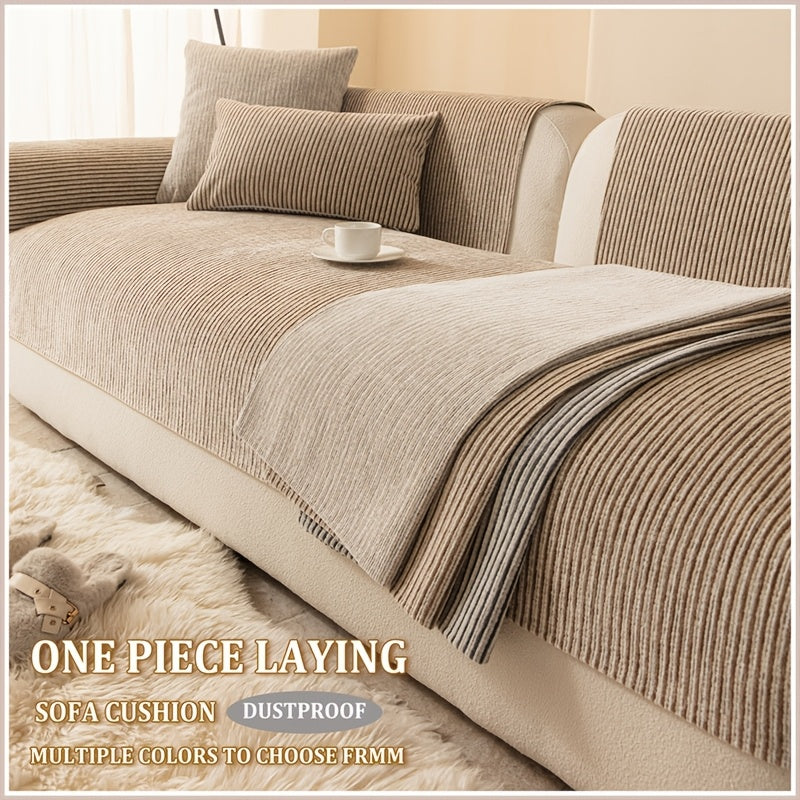 1pc Modern Striped Sofa Cushion, Non-Slip and Pet-Friendly Sofa Cushion, Suitable for 1-4 Seats, Soft and Comfortable Living Room Decor, Machine Washable Polyester, Gray, Beige, and Coffee Brown Stylish Abstract Design, Pet-Friendly Non-Slip Cover