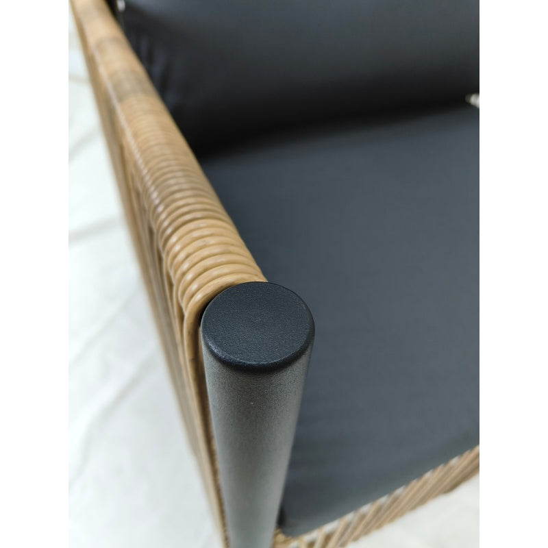 2pcs Outdoor Brown PE Wicker Sofa Set | Single Sofa with Grey Cushion, Engineered Wood Frame, 40D Density